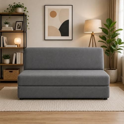 🛒 Karmakasa Modern Foldable Sofa Bed – 2-Seater Convertible Floor Couch with Premium EPE Foam | Grey