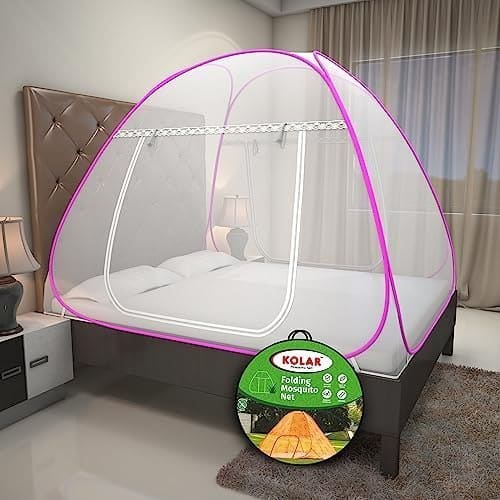 🛒 Kolar Mosquito Net for Double Bed, 6.5x6.5 Feet Premium Double Bed Machardani, Strong and Durable, Tent Type, Foldable, Corrosion Resistant, King Size, Pink Color