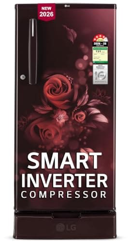 🛒 LG 185 L, 4 Star, Smart Inverter, Direct Cool Single Door Refrigerator (GLD1945ZOSE, Scarlet Euphoria, Base stand with Drawer)