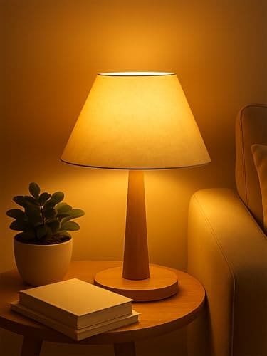 🛒 Decorcity Modern Wooden Table Lamp with Fabric Shade | Warm Ambient Lighting for Bedroom, Living Room & Home Décor | Bedside Nightstand Lamp with Soft Glow | Minimalist Design (Beige)