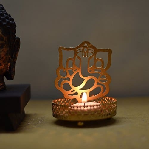 🛒 eCraftIndia Golden Metal Lord Ganesha Shadow Tea Light Candle Holder | Ganesh Chaturthi Diwali Decoration Items for Home Decor | Tea Light Candle Holder Gift for Diwali, Housewarming