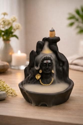 🛒 Parvatveda Adiyogi Shiva Backflow Incense Holder with 50 Cones | Smoke Fountain Dhoop Stand | Lord Shiv Decorative Showpiece for Home, Meditation & Gift
