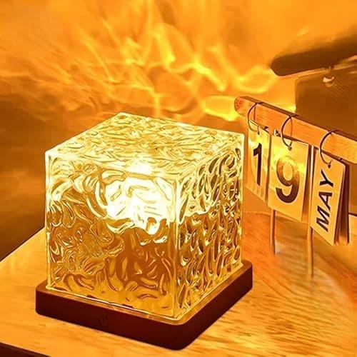 🛒 Desidiya Acrylic Romantic Ocean Wave Night Light Projector Lamp, 3D Water Wave Effect Crystal Table Lamp with Remote Control (Battery Not Included), LED Projection for Bedroom Decor, Cube