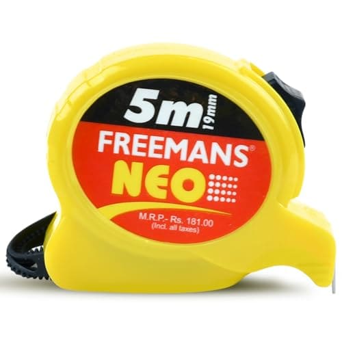 🛒 FREEMANS NEO 5m:19mm Steel Inchi Pocket Measuring Tape with Unbreakable ABS Case, Click-Action Front Lock, Finger Stop Protection, Hand Strap and Belt Clip
