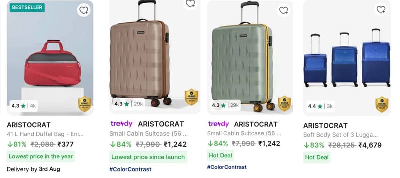 Upto 84% Off On Aristocrat Luggages & Duffel Bags.