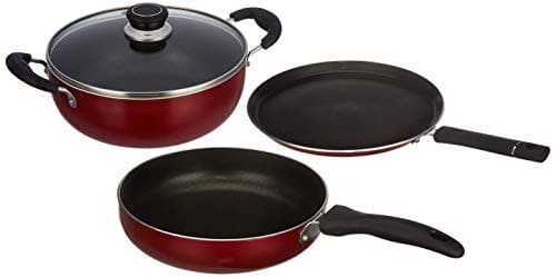 Amazon Brand - Solimo 3-Piece Aluminium Cookware Set - Fry P...
