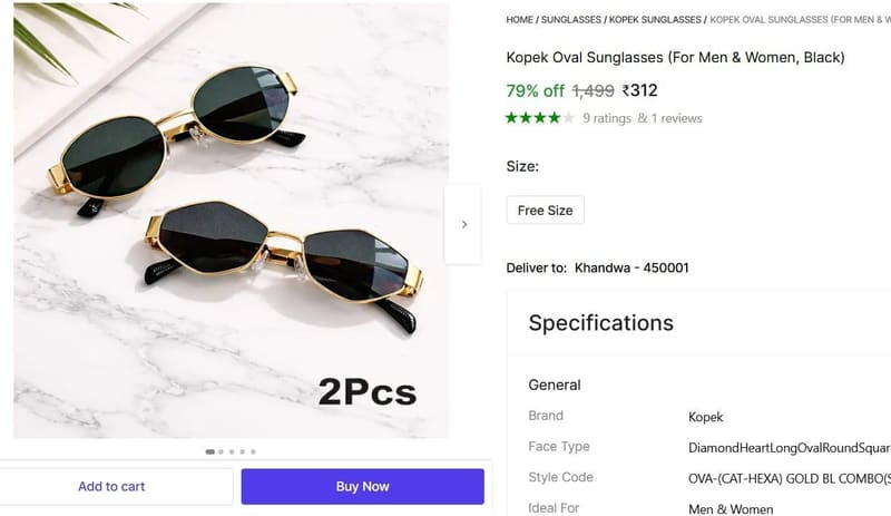 🔥  Oval Sunglasses Combo @ ₹312