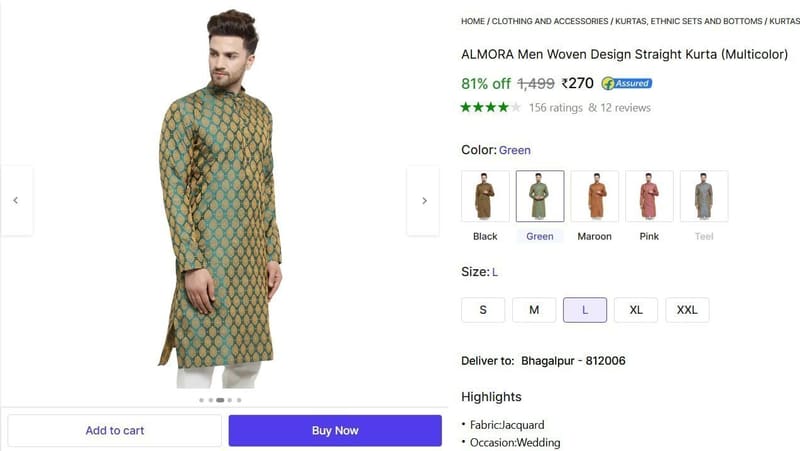 🔥  Men Woven Design Straight Kurta @ ₹270