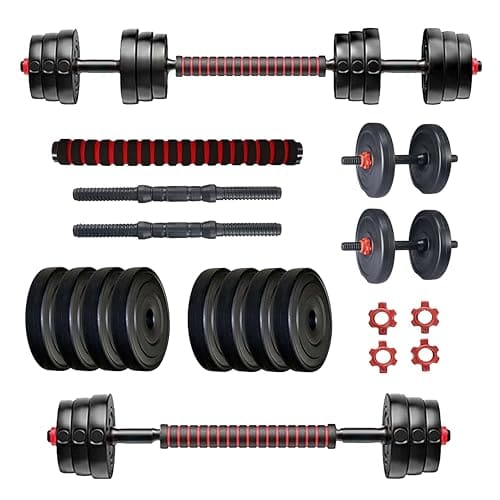 🛒 Protoner PVC 3 in 1 convertible DM 4-40 Kg Dumbbells Set and Fitness Kit for Men and Women Whole Body Workout (8 kg (2 kg x 4), 3 in 1 convertible) Red Black