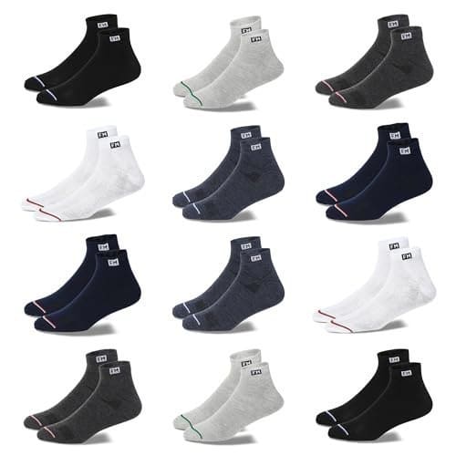 🛒 Fitness Mantra® 12 Pairs Sports Ankle Cotton Socks | Free Size| Breathable| Daily Use| Multicolor| 12 Pairs|