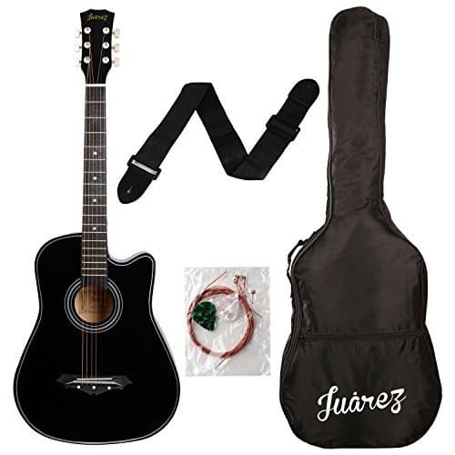 🛒 Juârez Acoustic Guitar Kit, JRZ38C/BK 38 Inch Cutaway, 038C with Bag, Strings, Pick and Strap, Black