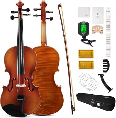 🛒 PHOENIX Violin 4/4 Full Size Kit, Violin Fiddle Set for Beginner Adults Student with Rosewood Bow, Extra Strings & Bridge, 2 Rosins, Tuner, Case, Mute, Fingerboard Stickers, Shoulder Rest