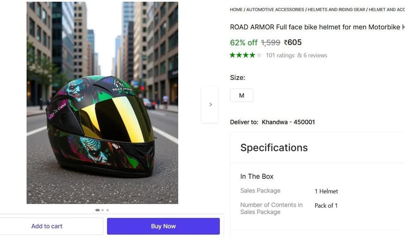 🔥  Road Armor Full Face Bike Helmet @ ₹605