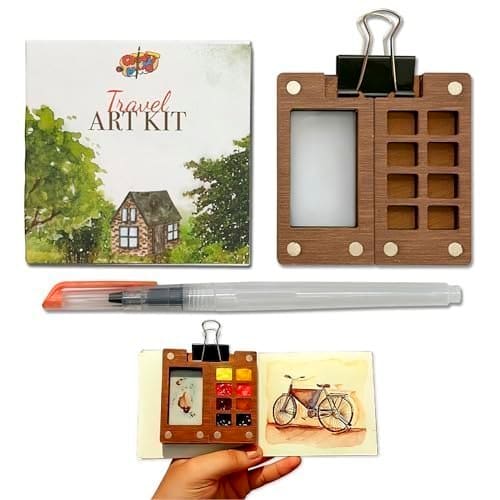 🛒 The Crafthives Mini Travel Art Kit | Portable Watercolor Set with Mini Palette & Sketchbook | Travel Watercolor Set for Artists & Beginners