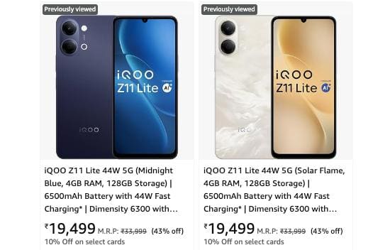 New Launch: iQOO Z11 Lite 5G Mobile (4GB + 128GB) @ ₹17,999*