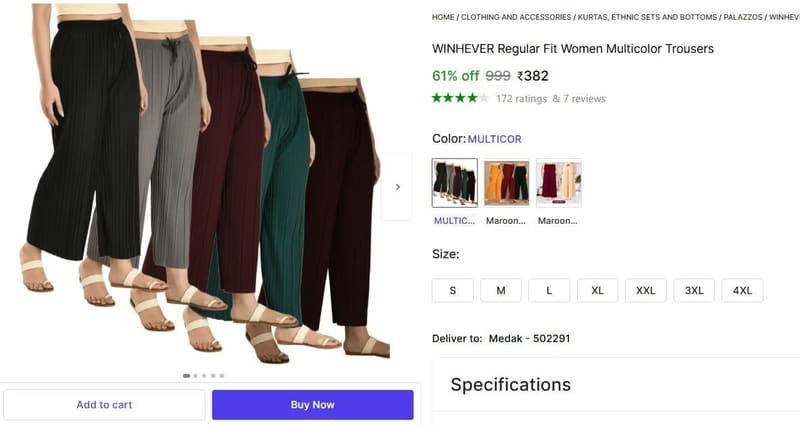 🔥  Regular Fit Women Multicolor Trousers, Pack Of 5 @ ₹382