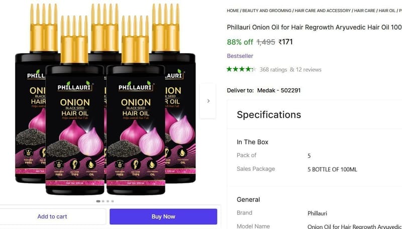 🔥  Onion Hair Oil (500 ml) @ ₹171