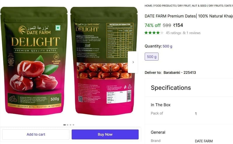 🔥  Dry Dates (1 x 500 g) @ ₹154