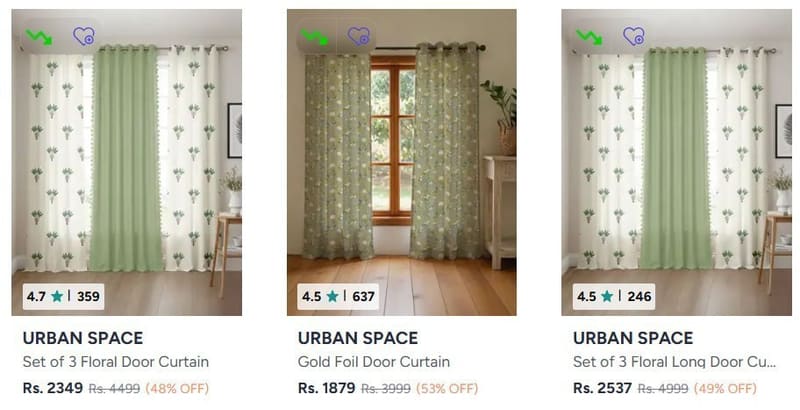 Myntra | Urban Space Premium Cotton Curtain Sets @ min 40% Off