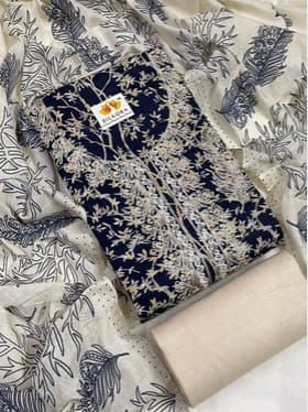 👗 SILKORA Embroidered Pure Cotton Unstitched Dress Material