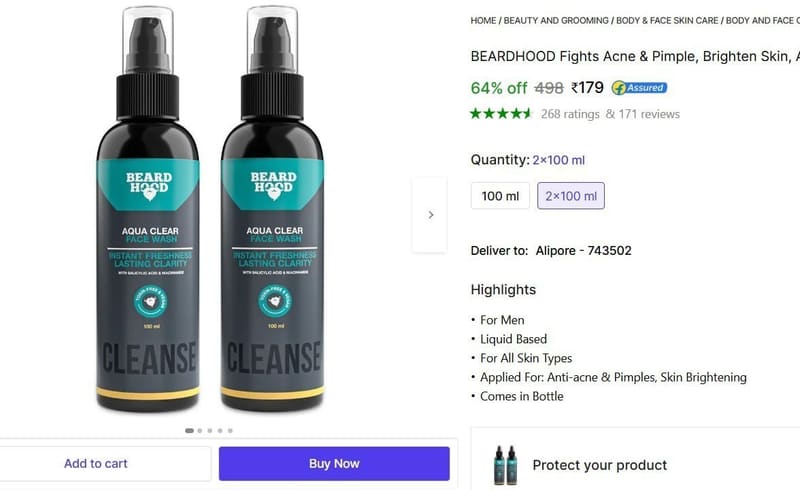 🔥  BEARDHOOD Face Wash (200 ml) @ ₹179