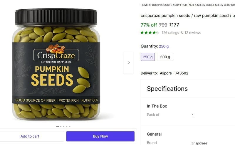 🔥  Pumpkin Seeds, 250gm @ ₹177