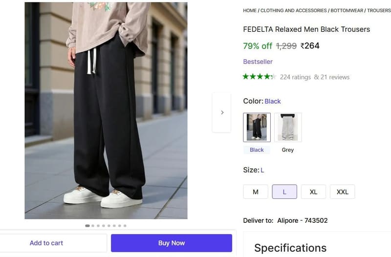 🔥  Relaxed Men's Black Trousers @ ₹264