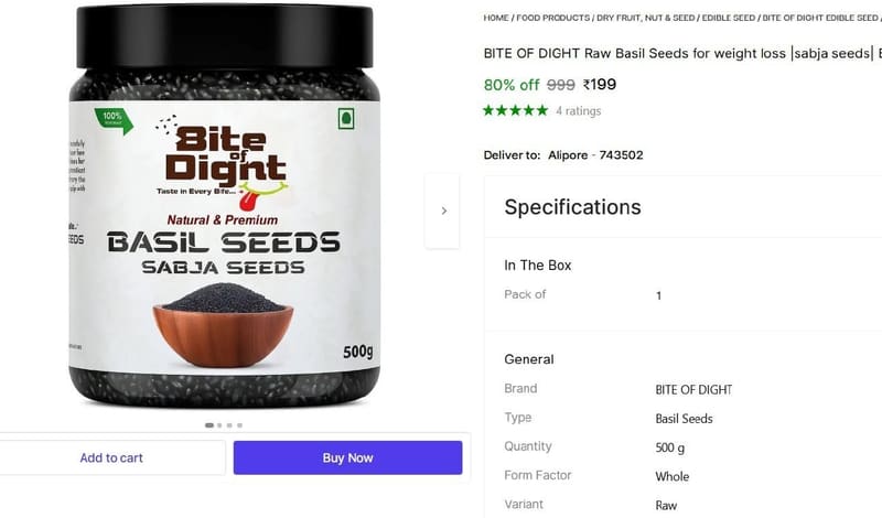 🔥  Basil Seeds (500 g) @ ₹199
