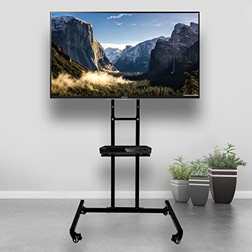 🛒 D&V Engineering Metal Mobile TV Stand on Wheels | Height Adjustable TV Trolley | Rolling Cart for 32-55 Inch LED, LCD, Smart TVs | Portable Stand for Home, Office, School and College Use - Standard