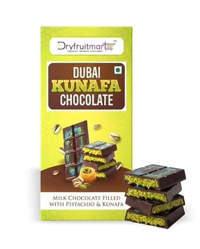 🛒 Dryfruit Mart Dubai Kunafa Chocolate Bar, Filled With Crunchy Pistachio Kunafa, 90g (1 Pack)