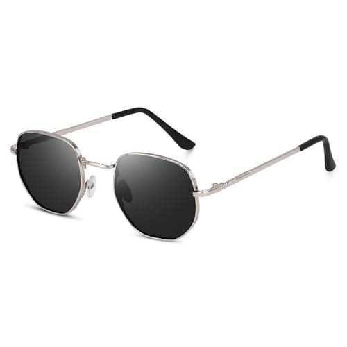 🛒 Dervin UV Protected Hexagonal Sunglasses for Men and Women (Silver-Black)
