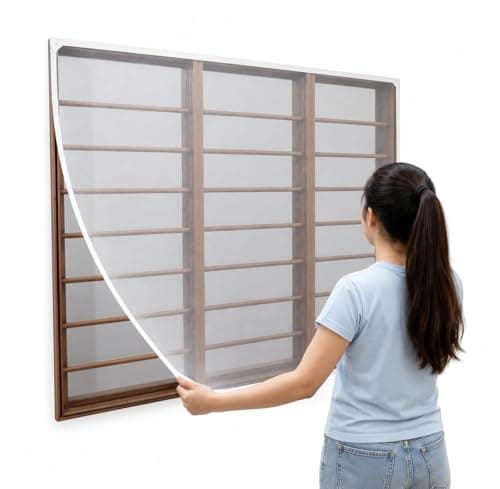 🛒 NETFLY Window Mosquito Net with Frame 4x5 FT White | Mosquito Net for Window | Window Net for Home | Self Adhesive Magnetic Fiberglass Mesh with Velcro Tape | Washable & Reusable