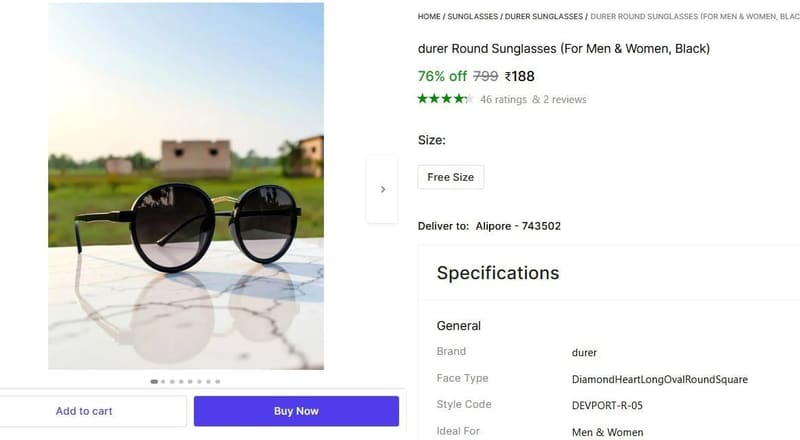 🔥  Round Sunglasses @ ₹188