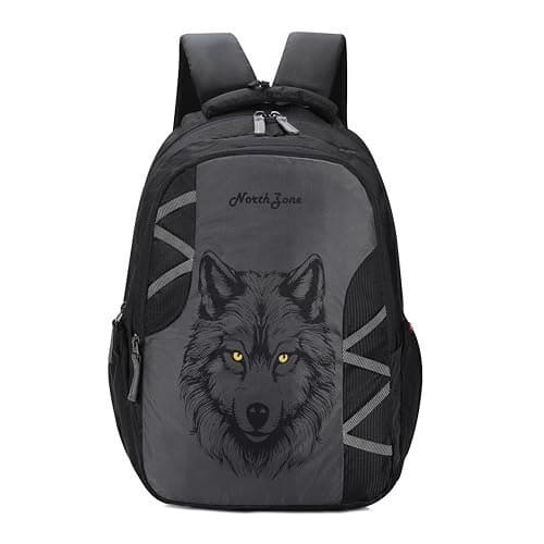 🛒 NORTH ZONE Wolf Print School Backpack for Boys & Girls | Water Resistant College Bag for Men & Women | Laptop Backpack with Multiple Compartments | Travel Backpack for Students | Casual Daypack