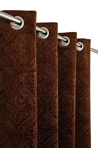 🛒 Kiara Creations Velvet Emboss Damas Room Darkening Grommet Curtains for Window- 5 Feet (Pack of 1) Brown
