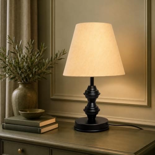 🛒 Tu Casa Metal Table Lamp | Off White Shade | Yellow Ambient Light Bedside Lamp for Bedroom Living Room Corner Study Dining Table | Home Décor & Housewarming Gift