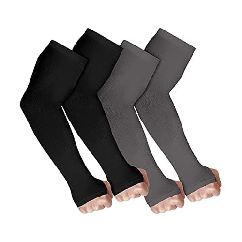 🛒 V.E UV Sun Protection Arm Sleeves for Men & Women Arm Sleeves Perfect for Cricket, Bike Riding,Cycling & Outdoor Activities With Black and Grey Color - 2 Pair