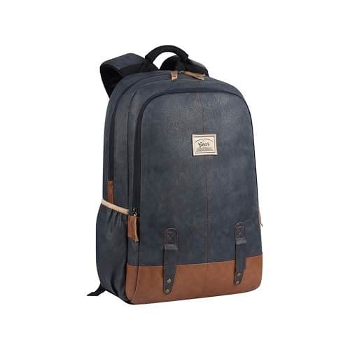 🛒 Gear Classic 18"/20L Faux Leather Water Resistant Anti Theft Laptop Bag | Office Backpack | Travel Backpack | Casual Backpack for Men/Women (Navy - Tan)
