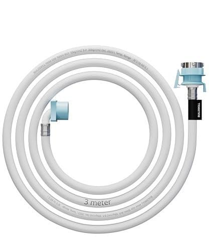 🛒 BUILDSKILL 3 Meter Fully Automatic Washing Machine Inlet Pipe With Universal Tap Adaptor Connector | Burst Proof and Anti Kink | Hot & Cold Water Washing Machine Pipe Inlet | Pressure Resistant