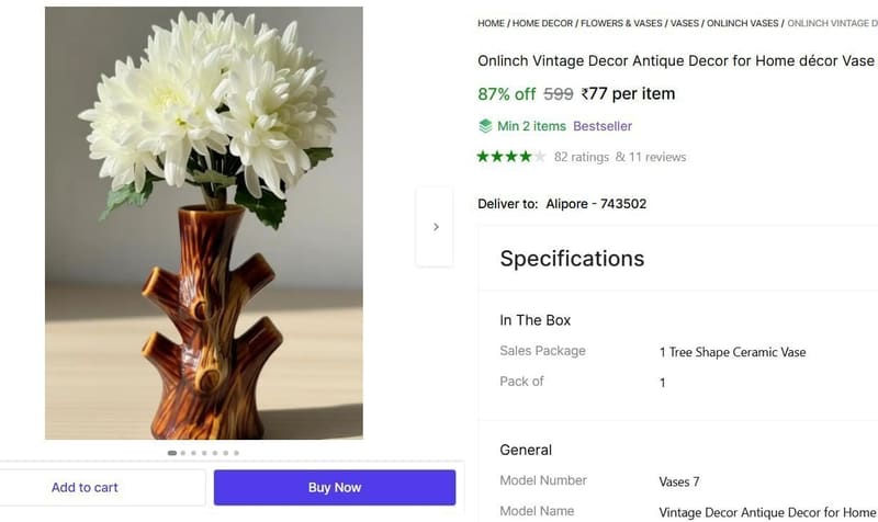 Shopsy |   Antique Decor Ceramic Vase @ ₹77