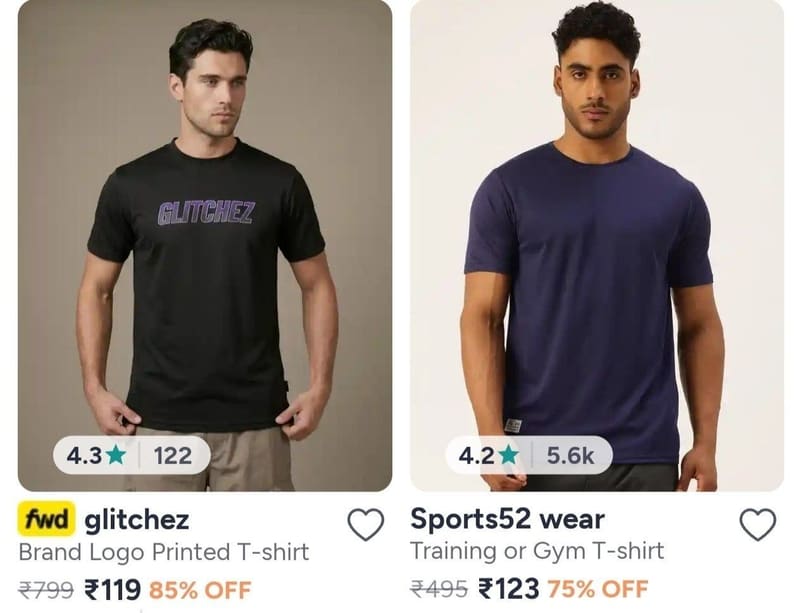 🔥Myntra :- T-SHIRT start @ ₹114