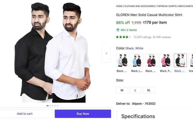 🔥  Men's Solid Casual Shirts @ ₹179