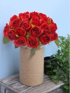 🌹 TIED RIBBONS Set Of 12 Red & Green Artificial Rose Flowers