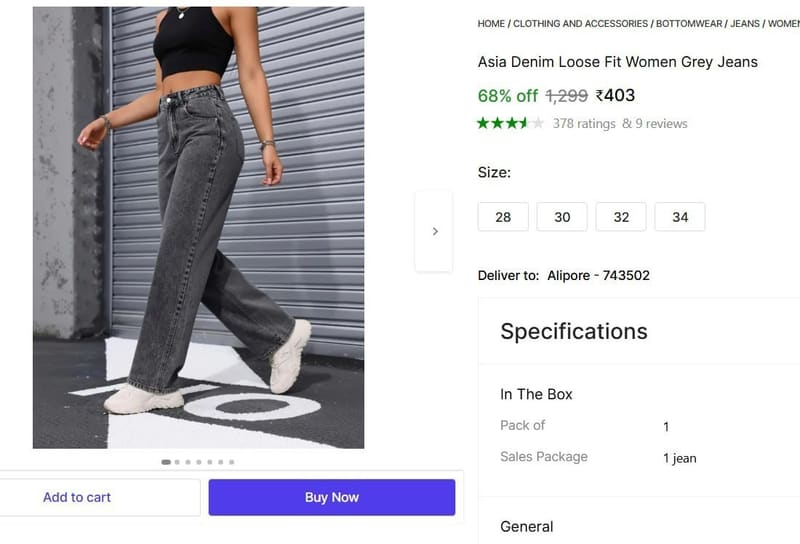 🔥  Denim Loose Fit Women Grey Jeans @ ₹403