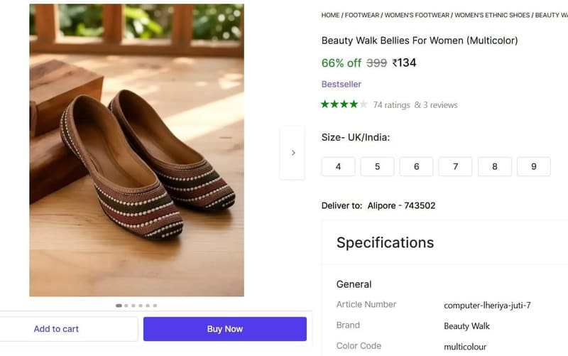 🔥  Bellies For Women @ ₹134