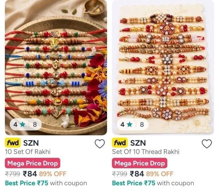 Set of 10 Rakhi @ ₹84