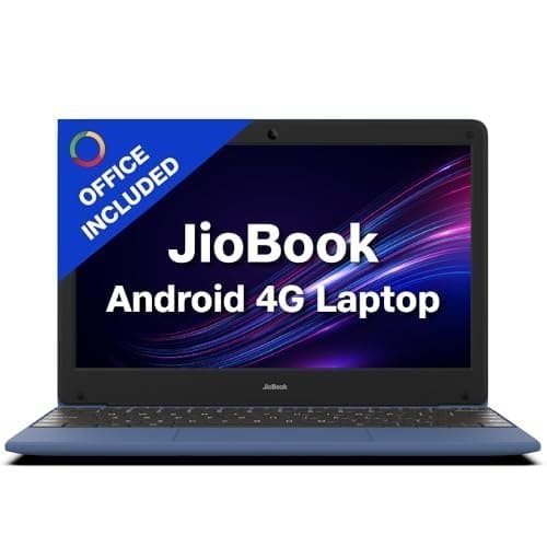 🛒 JioBook 11 with Lifetime Office | Android 4G Laptop Mediatek 8788 (JioOS) | Octa-core | 4GB RAM | 64 eMMC Storage | Thin and Light Laptop (11.6 inch, 990 Grams) | Dual Band WiFi + SIM | Blue
