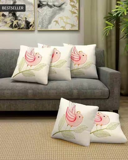🛋 KLOTTHE Pack of 5 Embroidered Square Cushion Covers 12" x 12"