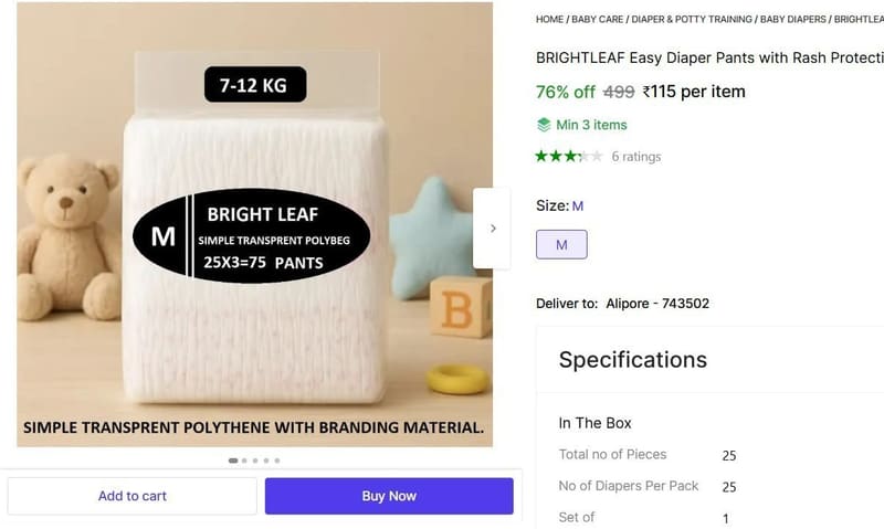 🔥  Baby Pull-Up Diaper Pants – M 25 Pieces @ ₹115
