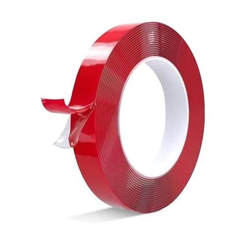 🛒 Robustt 18 mmx 10 Meters Strong Acrylic Adhesive Clear Double Sided Tape (Pack of 1) Heavy duty Mounting Tape | Heat Resistant Double-sided Transparent Clear Adhesive Tape - Red